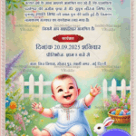 Smiling Baby Naming Ceremony Invitation with Garden Theme and Rabbit