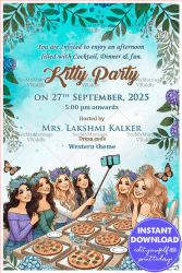 Stylish Kitty Party Invitation with Watercolor Theme and Butterfly Decor Background