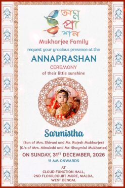 Traditional Bengali Annaprashan Invitation Video with Cultural Motifs and Add Baby Photo Background