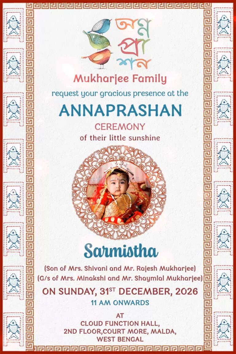 Traditional Bengali Annaprashan Invitation Video with Cultural Motifs and Add Baby Photo Background