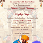 Traditional Dastar Bandi Ceremony Invitation with Cartoon Illustration and white Theme Background