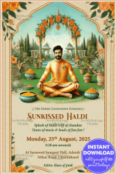 Traditional Groom Haldi Ceremony Invitation with Cream Theme and Lush Greenery Background