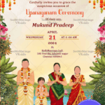 Traditional Upanayanam Ceremony Invitation with Cute Family Caricature Background