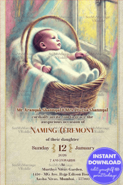 Watercolor Theme Naming Ceremony Invitation Card with Pastel color Background