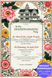 Western Style Mansion Theme Housewarming Invitation with Cream Color and Simple Floral Background