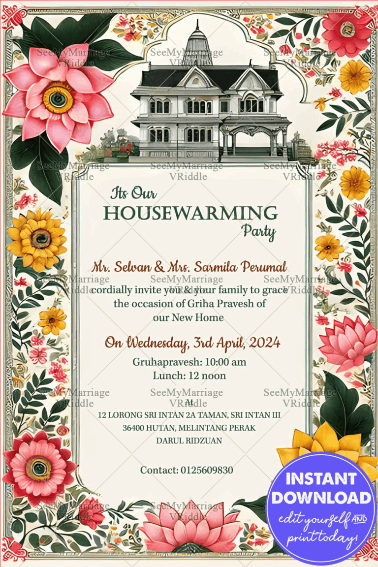 Western Style Mansion Theme Housewarming Invitation with Cream Color and Simple Floral Background
