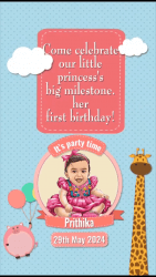 Whimsical First Birthday Celebration Invitation Video with Cartoon Theme Background