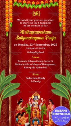 Grihapravesham and Satyanarayana Pooja Invitation Card