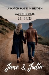 Scenic Romance Save the Date Announcement with Mountain Path