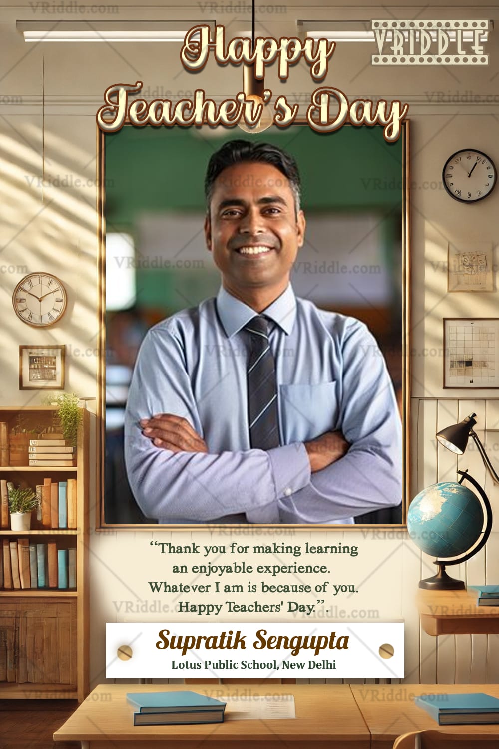 Beautifully Designed Teachers Day Greeting Card with Appreciation Message and Add Photo Background