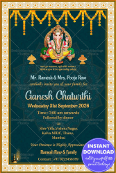 Blue Green Ganesh Darshan Invitation Card