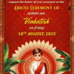 Bright Red Theme Dhoti Ceremony Invitation Video with Cartoon Illustration and Traditional Decor