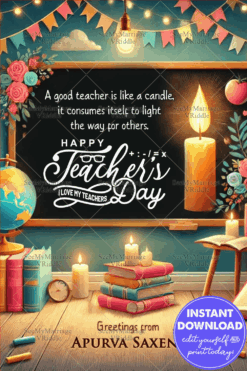 Candlelit Tribute Teachers Day Greeting Card with Inspirational Quote and Classroom Themed Design
