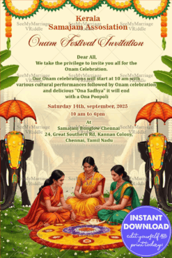 Cultural Onam Festival Invitation Card with Traditional Kerala Elements