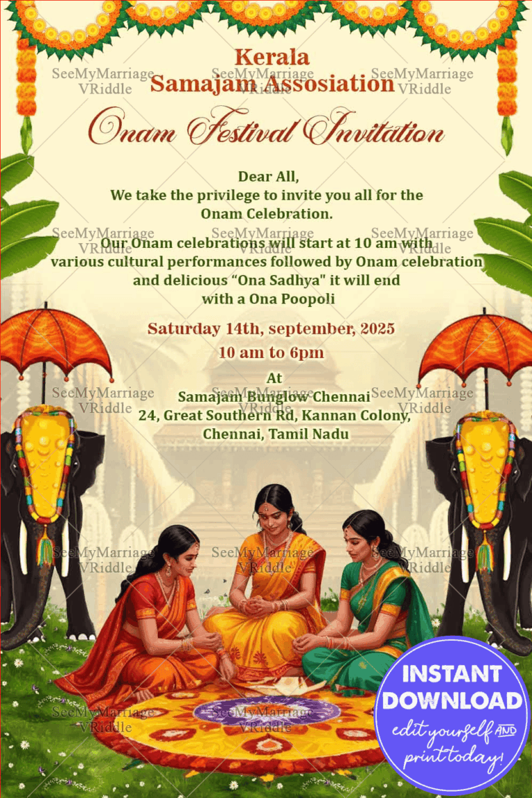 Cultural Onam Festival Invitation Card with Traditional Kerala Elements