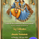 Divine Radha-Krishna Swing Theme Teej Celebration Invitation Card with Green Color Background