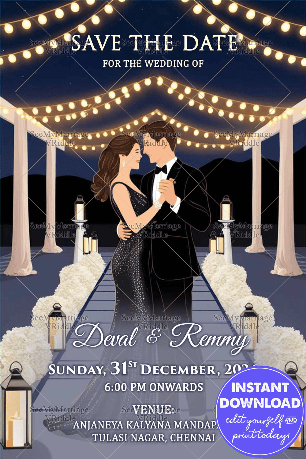 Elegant Evening Save the Date with Romantic Dance and Lanterns