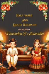 Floral Elegance Half Saree and Dhoti Ceremony Invitation Video with Cartoon Characters