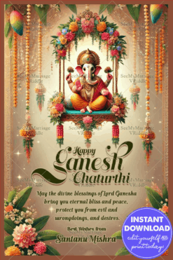 Ganesh Chaturthi Greeting Card with Floral Arch and Heartfelt Devotional Wishes