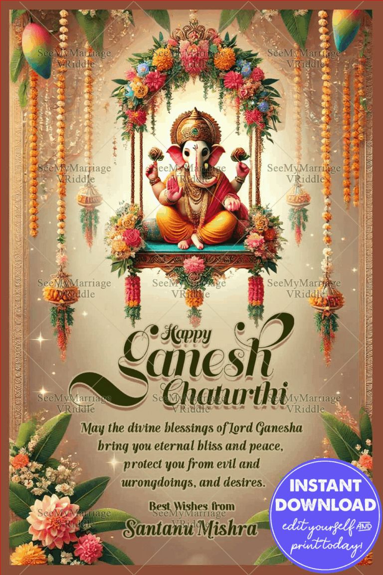 Ganesh Chaturthi Greeting Card with Floral Arch and Heartfelt Devotional Wishes