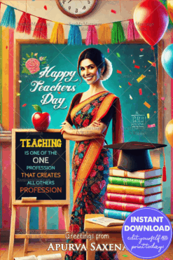 Inspirational Teachers Day Greeting Card with a colorful classroom backdrop