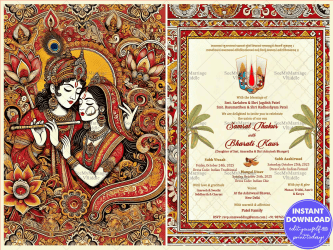 Kalamkari theme Krishna Wedding Invitation