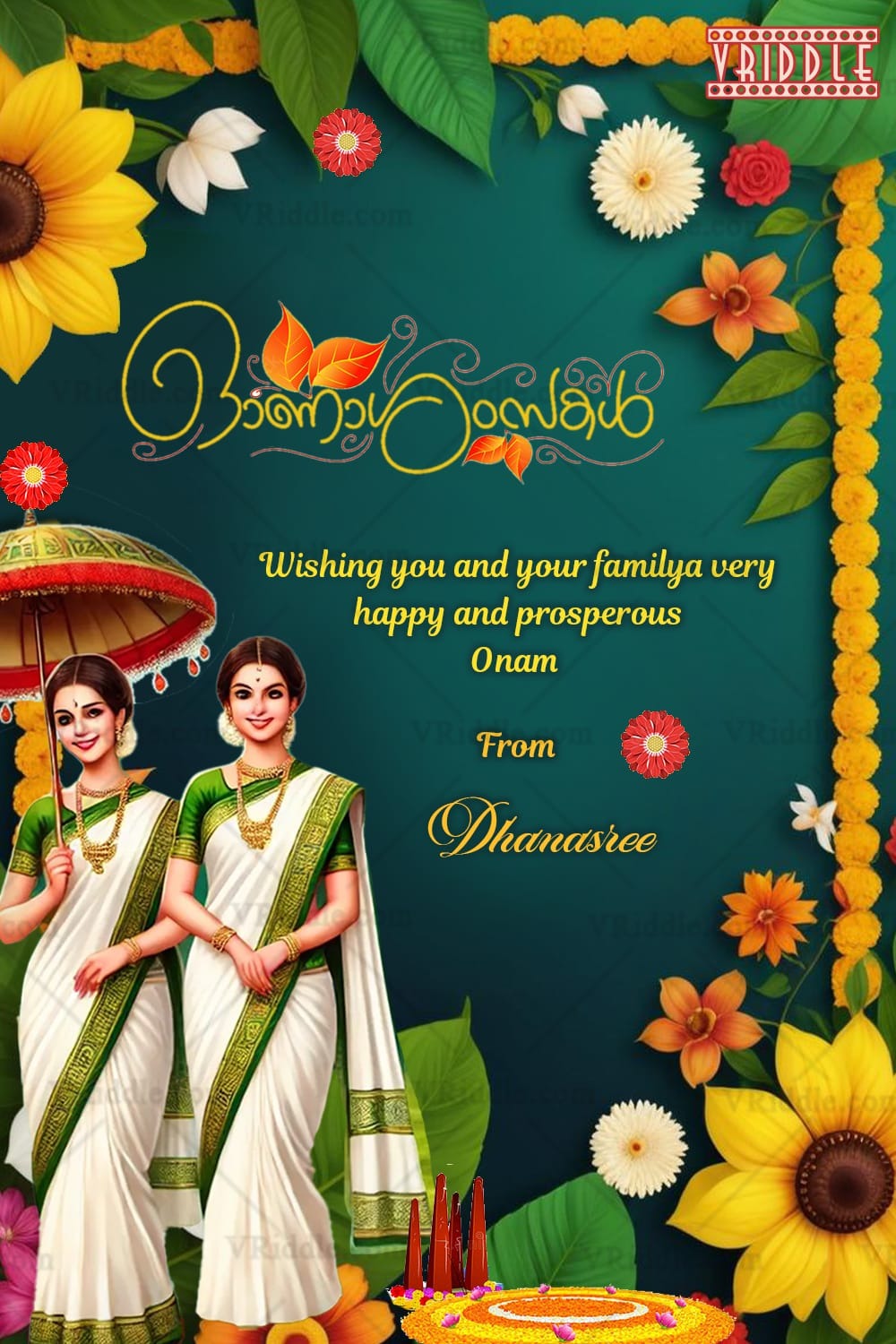 Kerala Themed Onam Greeting Card for Celebrations
