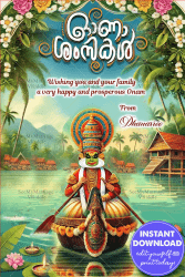 Majestic Kathakali Onam Greeting Card with Serene Backwaters