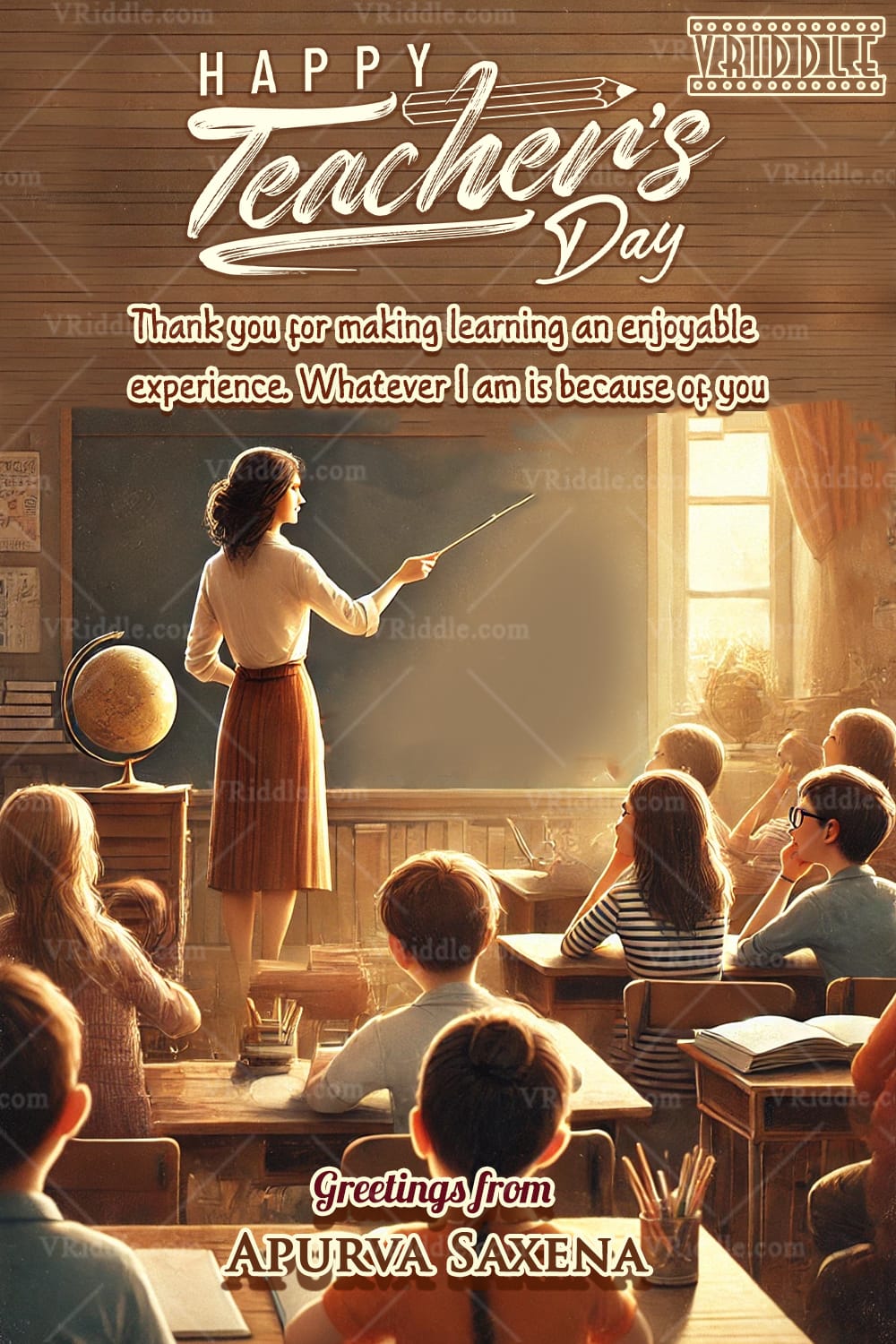 Nostalgic Classroom Setting on Teachers Day Greeting Card with Warm Wishes