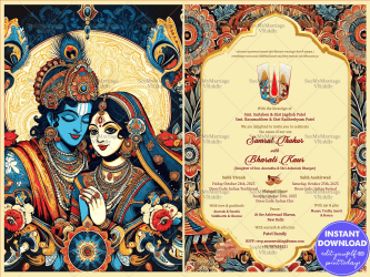 Radha Krishna Wedding Invitation in Kalamkari Art