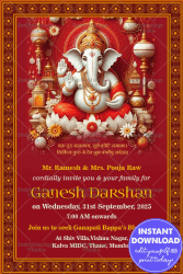 Royal Red and Gold Ganesh Darshan Invitation Card