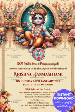 Sacred Blessings: Krishna Janmashtami Invitation with Image Placeholder