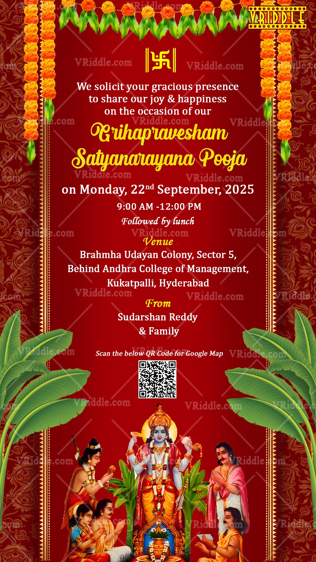 Grihapravesham and Satyanarayana Pooja Invitation Card
