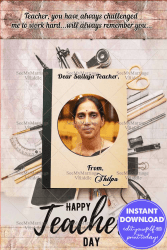 Teachers Day Greeting Card with Appreciation Message and Add Photo Background