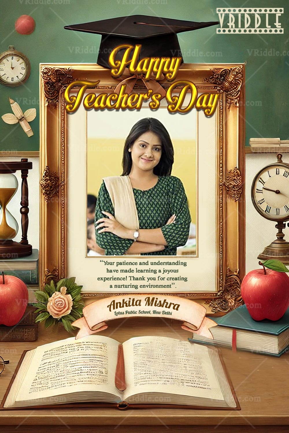 Teachers Day Greeting Card with Heartfelt Message and Add photo Background