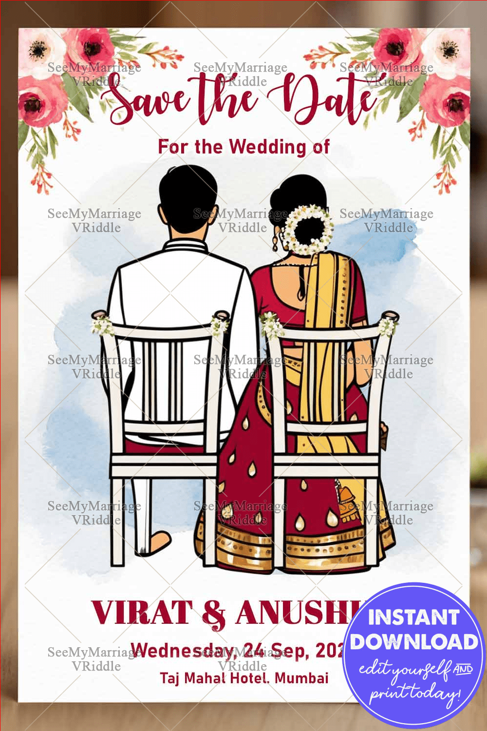 Traditional Elegance Indian Wedding Save the Date with Floral Accents