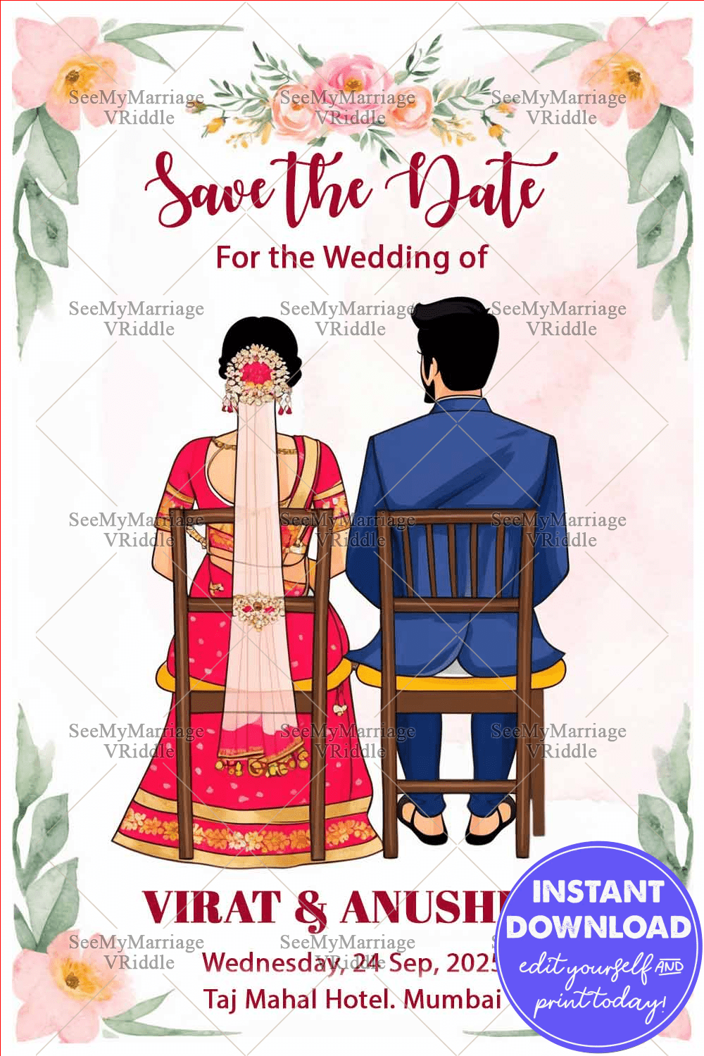 Traditional Indian Save the Date Card Elegant Cultural Wedding Design