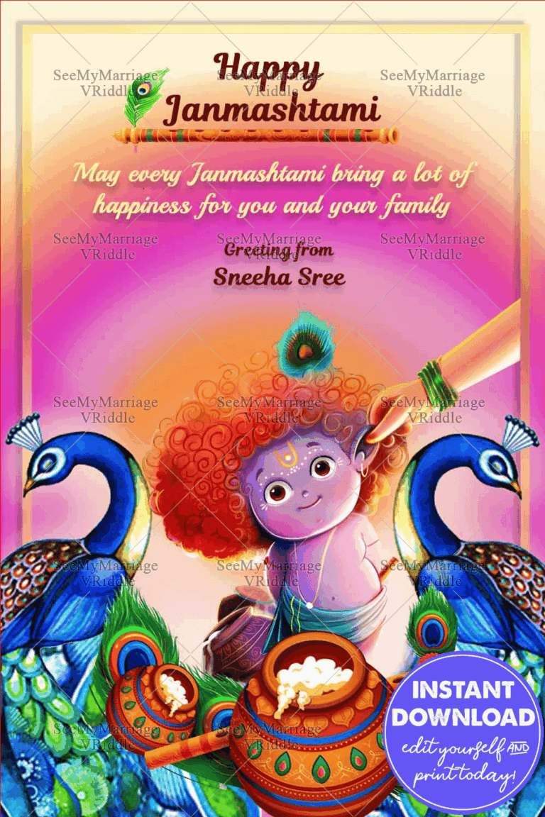 Vibrant Janmashtami Greetings Card Celebrate with Background Gradient of Pink and Orange