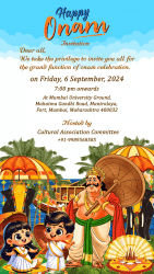 Vibrant Onam Festival Invitation Video with Cartoon Characters and King Mahabali