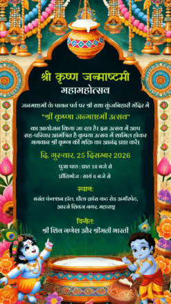 Joyous Krishna Janmashtami Celebration Invitation In Hindi