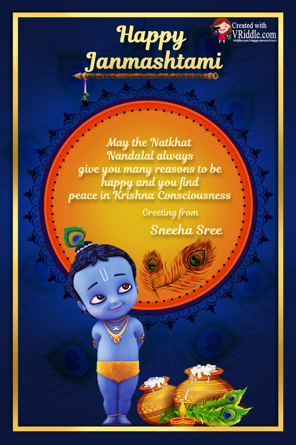Leela Krishna Theme Krishnashtami Greeting Card