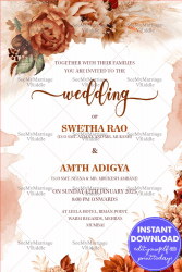 Boho Style Floral Theme Wedding Invitation Card with Watercolor Background