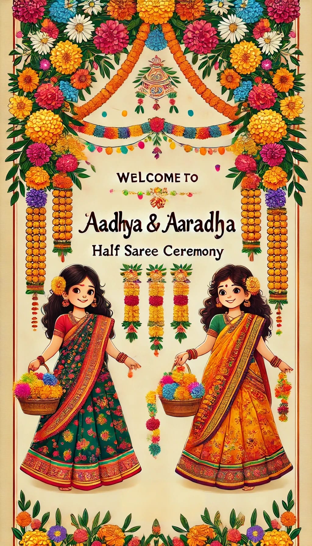 Floral Festivity Aadhya & Aaradha Half Saree Ceremony Poster