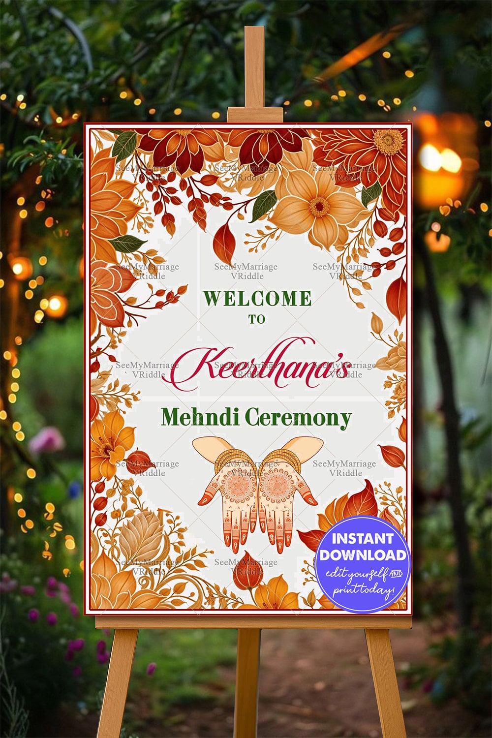 Autumn Blossom Mehndi Ceremony Welcome Poster