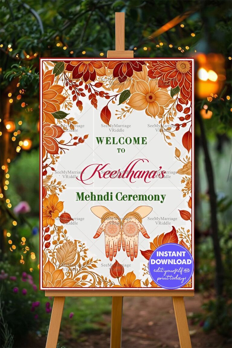 Autumn Blossom Mehndi Ceremony Welcome Poster