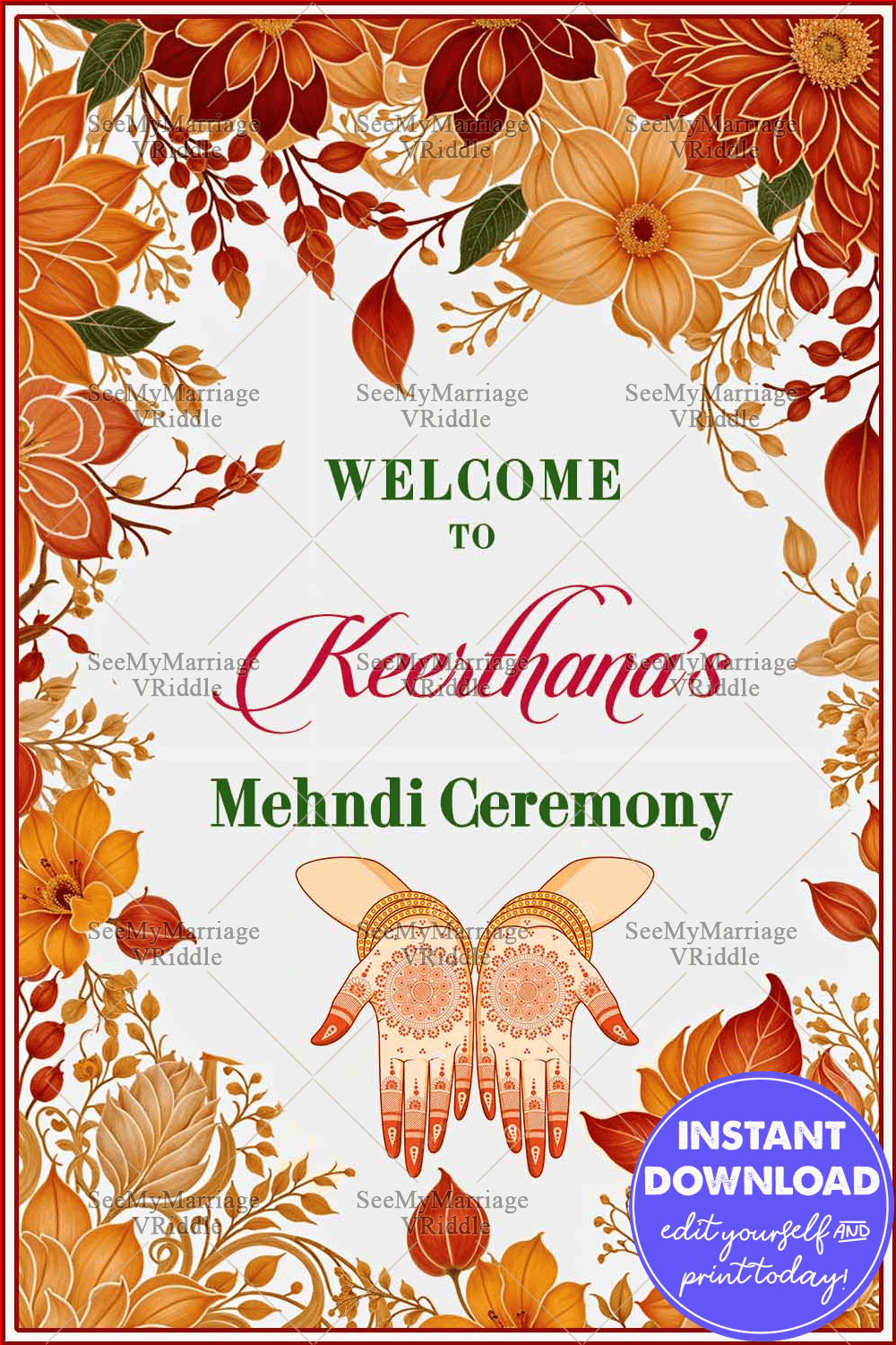 Autumn Blossom Mehndi Ceremony Welcome Poster