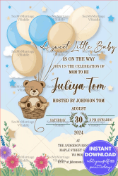 Balloon Adventure Baby Shower Invitation Card with Teddy Theme