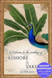 Banana Leaves Decor Telugu Wedding Ceremony Welcome Poster with Peacock Theme