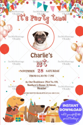 Barking Bash Theme Pet Birthday Invitation Card with Balloons Decor