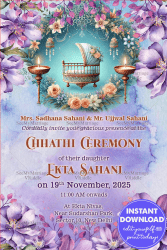 Bloom Fantasy Chhathi Ceremony Invitation Card with Lavender Theme